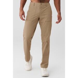 Alo Yoga Block Pants Men's Size 36R Gravel Tan Athletic Straight Bottoms NWT